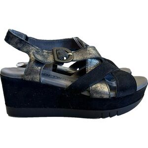 Softwaves Comfort Sandals Shoes Black Silver Platform Wedge Size EU 37 US 6.5